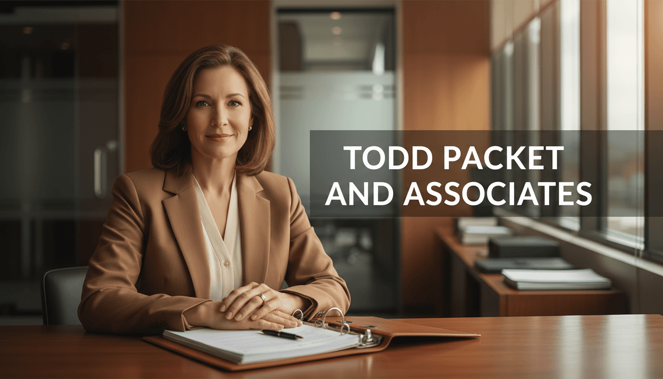 Candace Benson, founder of Todd Packet and Associates, seated at her desk